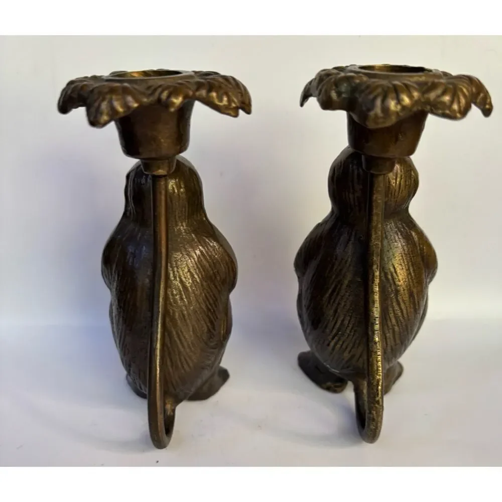 Vintage  Cast Bronze San Pacific 2 Monkey Candle Holders